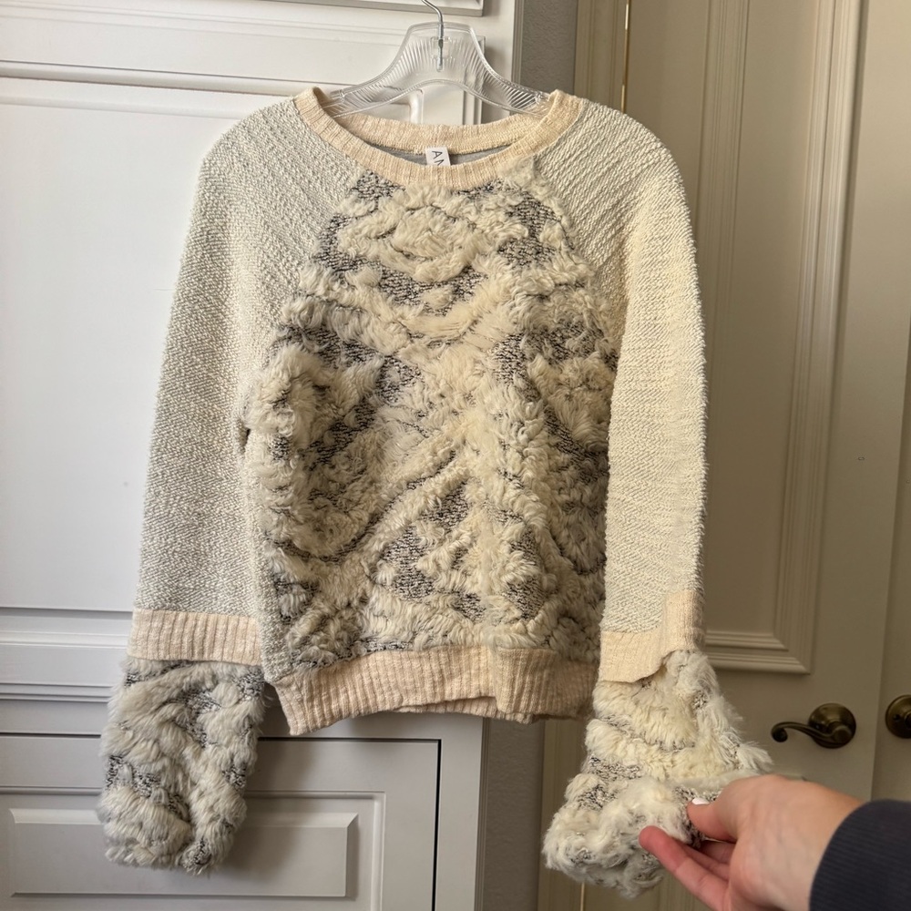 Anthropologie l Faux Fur Cream Sweater Small